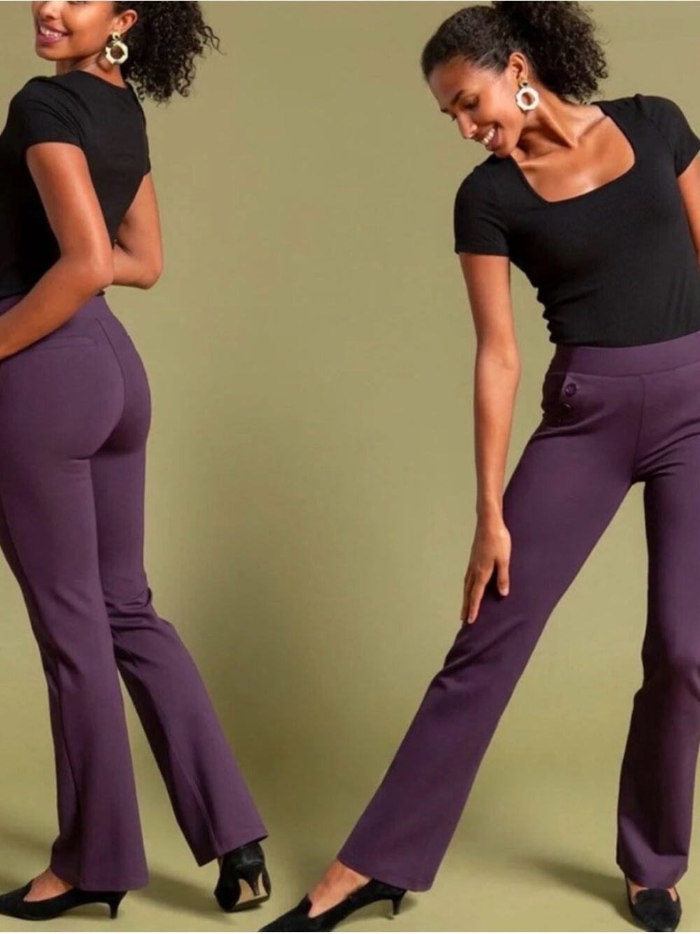 Betabrand Plum Stretch Flare Pants